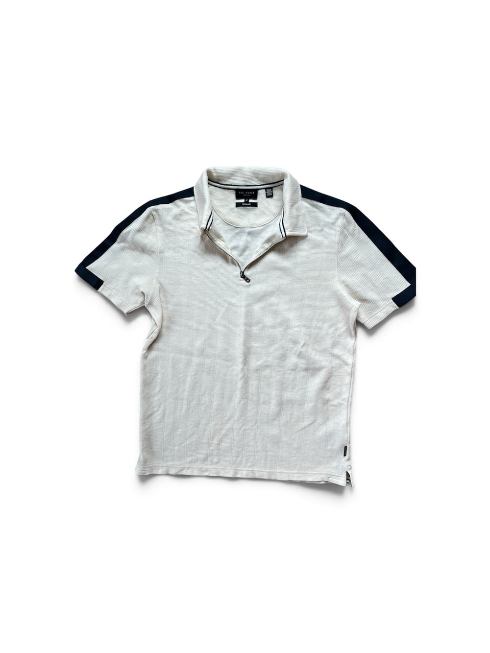 Ted Baker White Polo with Navy Shoulder Panels and Zip Placket